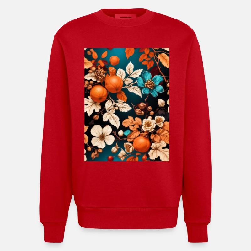 Fleurs d’automne avec mandarines et noix - Sweat bio épais oversize fabriqué en UE - rouge