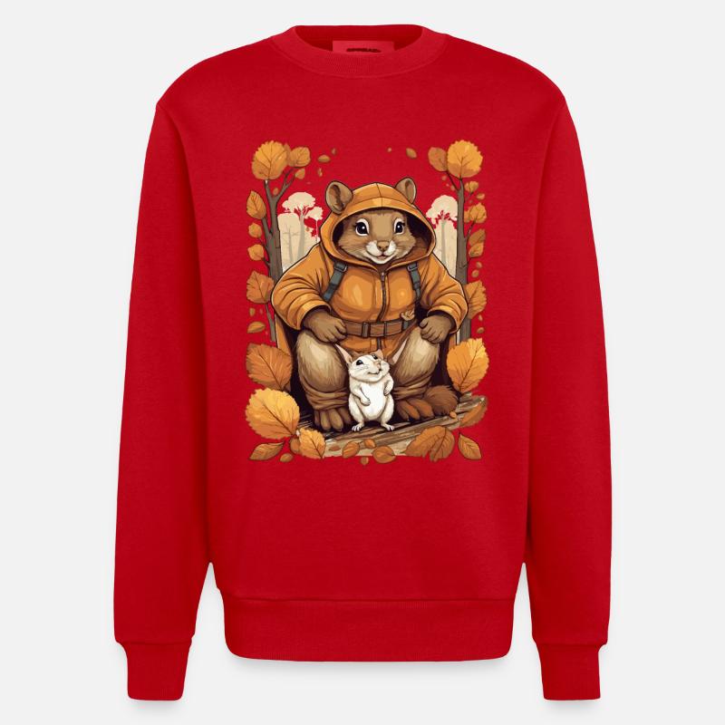 Süßes Eichhörnchen mit Maus - Heavyweight Oversized Organic Crew Neck Made in EU - Rot