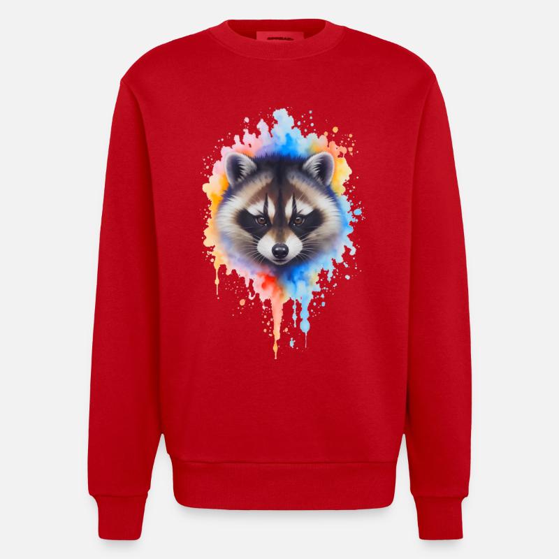 Aquarell Waschbär Farbexplosion - Heavyweight Oversized Organic Crew Neck Made in EU - Rot
