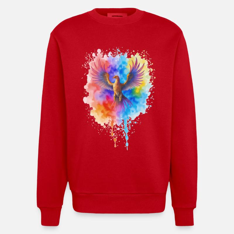 Rauschender Aquarell Phoenix - Heavyweight Oversized Organic Crew Neck Made in EU - Rot