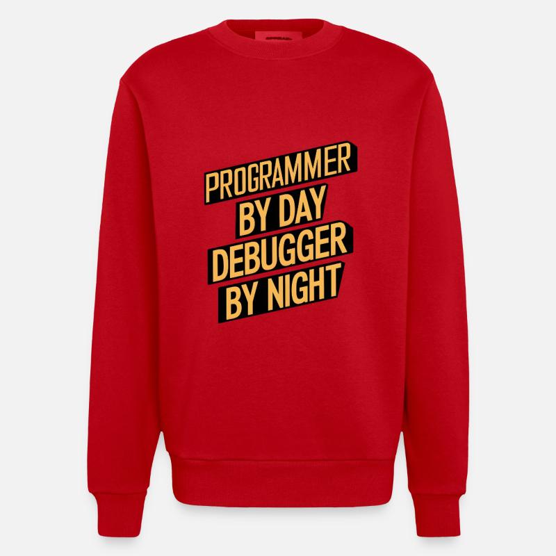Programmer by Day, Debugger by Night - Heavyweight Oversized Organic Crew Neck Made in EU - red