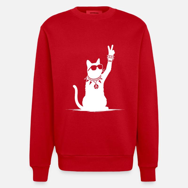 Rocker Cat Design – Cool & Loud - Sweat bio épais oversize fabriqué en UE - rouge