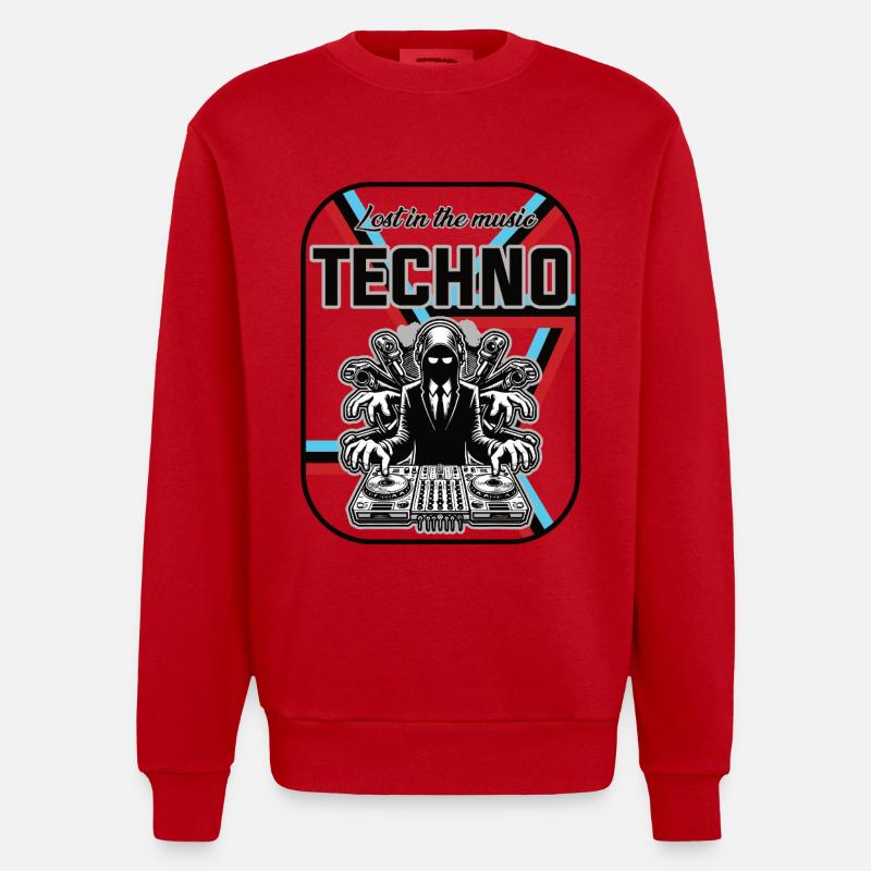 Techno Design – Perdu dans la musique - Sweat bio épais oversize fabriqué en UE - rouge