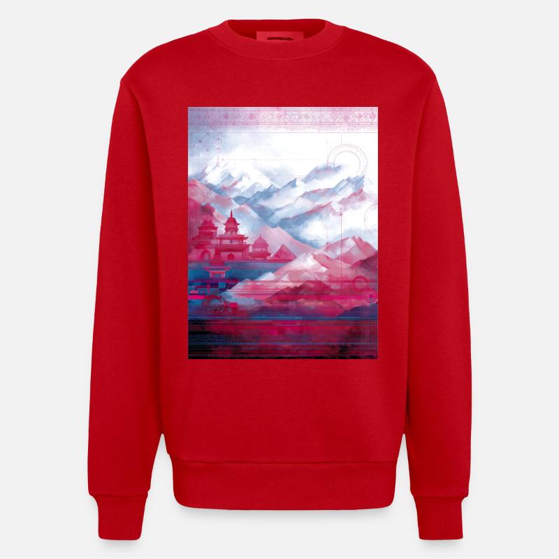 Psy-Art | Tempel im Himalaya - Heavyweight Oversized Organic Crew Neck Made in EU - Rot