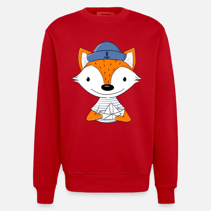 Renard marin avec bateau en papier - Sweat bio épais oversize fabriqué en UE - rouge