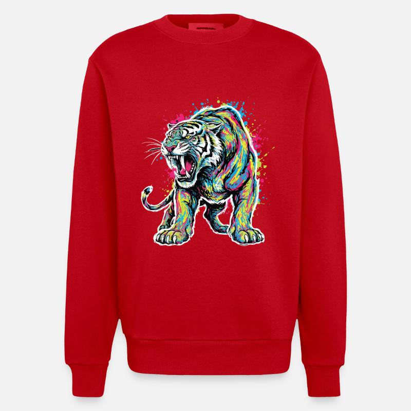 Neon Tiger Artistic Force - Heavyweight Oversized Organic Crew Neck Made in EU - red
