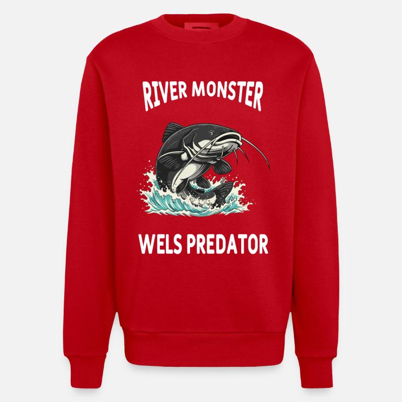 Pêche Rivière Silure Poisson Chat - Sweat bio épais oversize fabriqué en UE - rouge