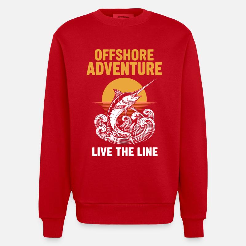 Fischerei-Seeschwertfisch-Abenteuer vor der Küste - Heavyweight Oversized Organic Crew Neck Made in EU - Rot