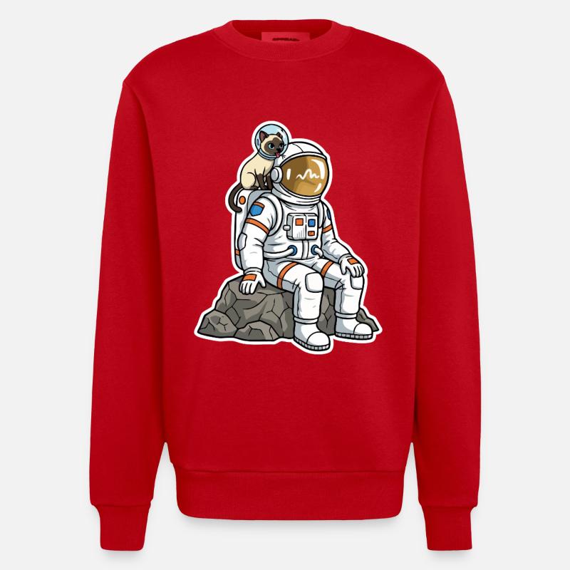 Chat Siamois Astronaute Espace Compagnon - Sweat bio épais oversize fabriqué en UE - rouge