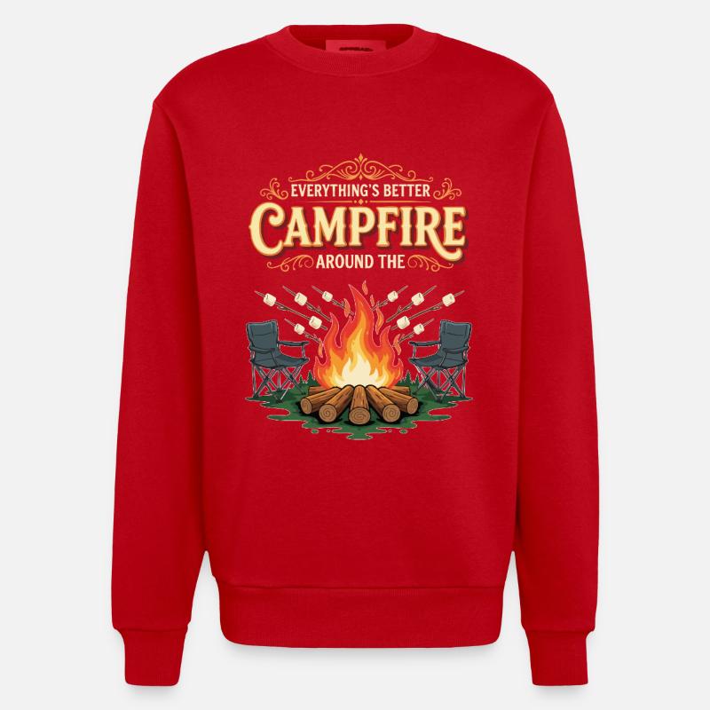 Camping Campfire Marshmallow Everything's Better - Sweat bio épais oversize fabriqué en UE - rouge