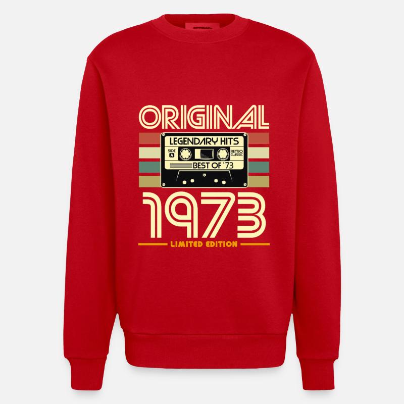 Original 1973 Retro Cassette - Heavyweight Oversized Organic Crew Neck Made in EU - red