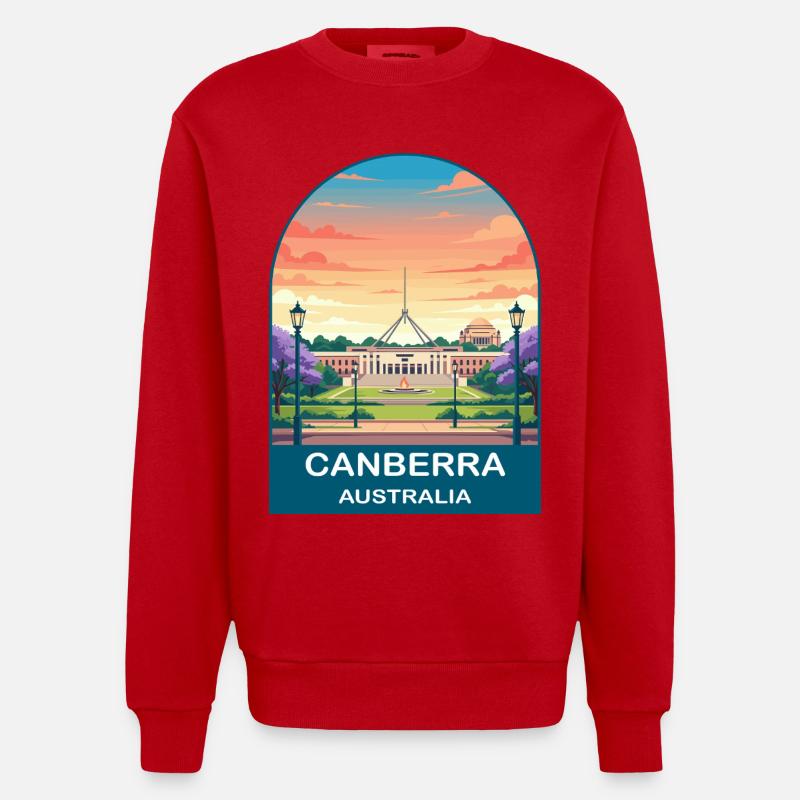 Canberra, Australie, Parlement Art de voyage - Sweat bio épais oversize fabriqué en UE - rouge