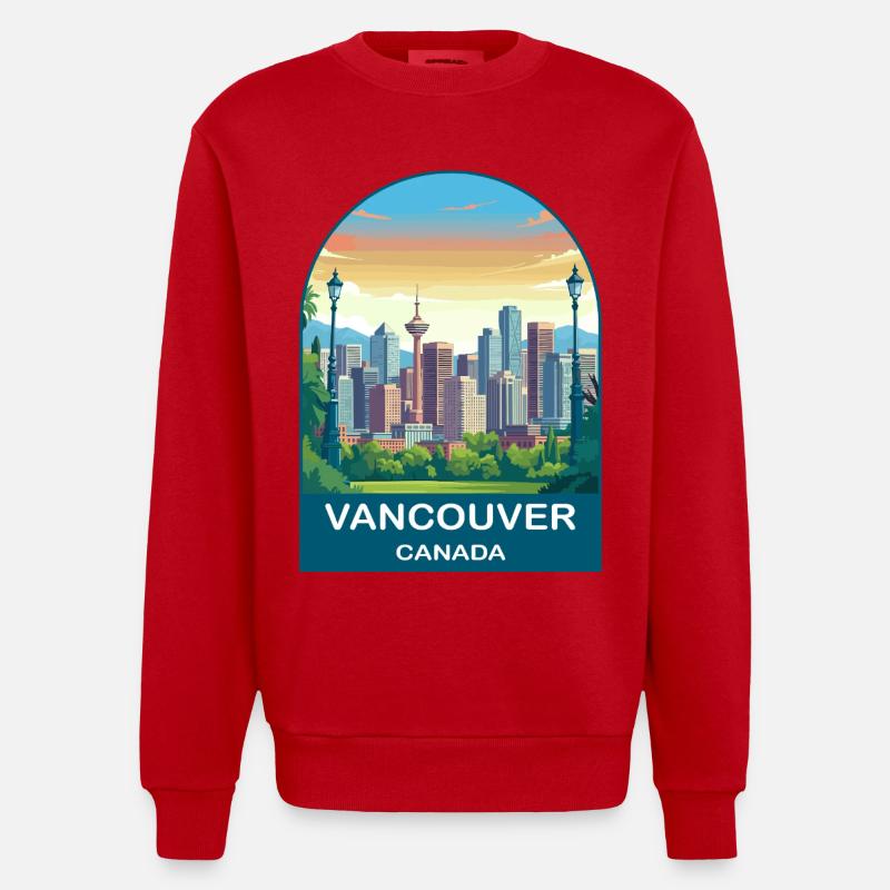 Vancouver Canada Harbour Centre Reisekunst - Heavyweight Oversized Organic Crew Neck Made in EU - Rot