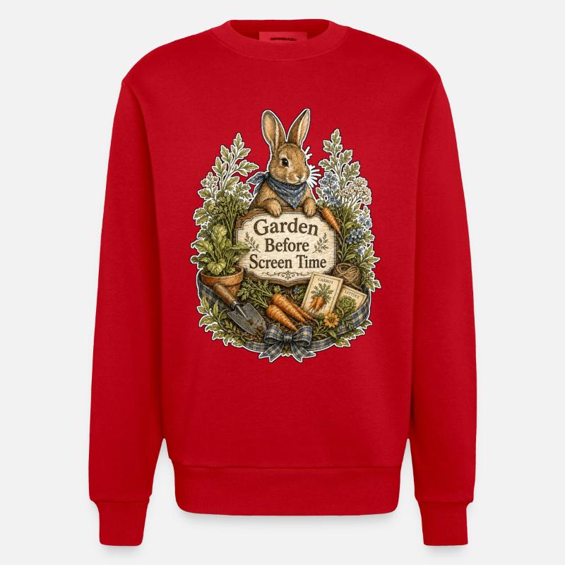 Garden Before Screen Time - Heavyweight Oversized Organic Crew Neck Made in EU - Rot
