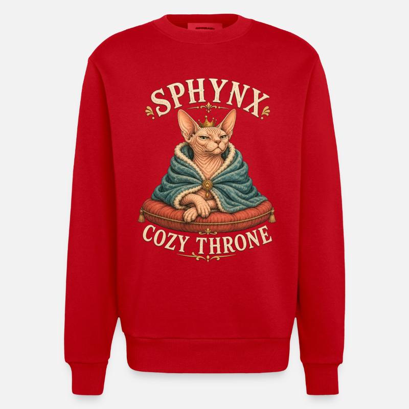 SPHYNX COZY THRONE Cat - Heavyweight Oversized Organic Crew Neck Made in EU - red