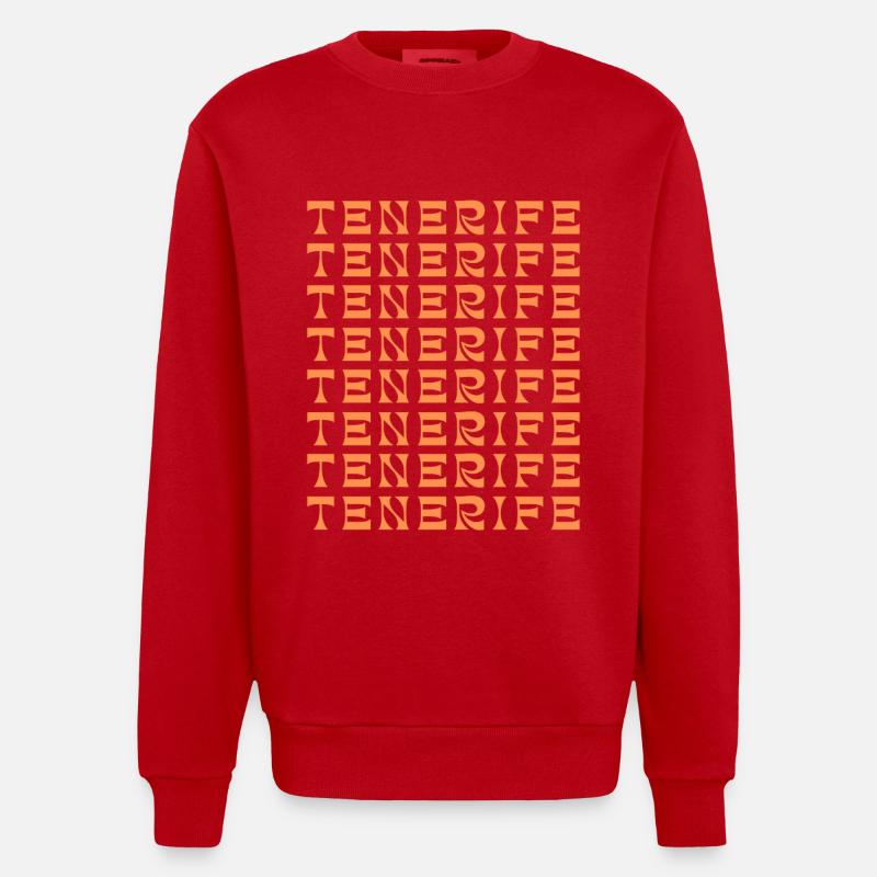Tenerife Grid Pattern - Heavyweight Oversized Organic Crew Neck Made in EU - red
