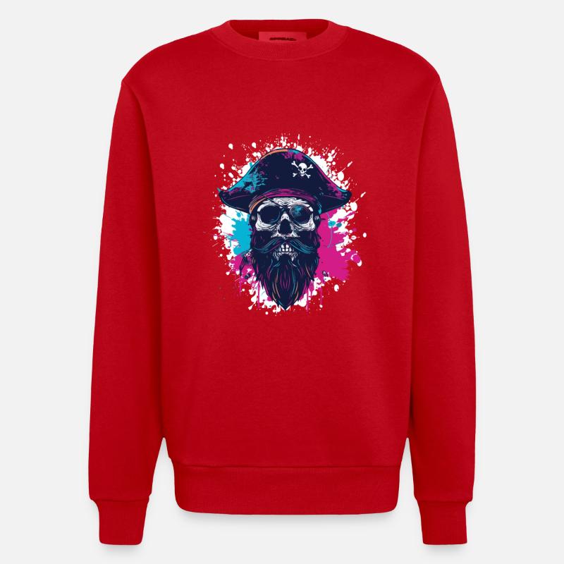 Capitaine Crâne de pirate - Sweat bio épais oversize fabriqué en UE - rouge