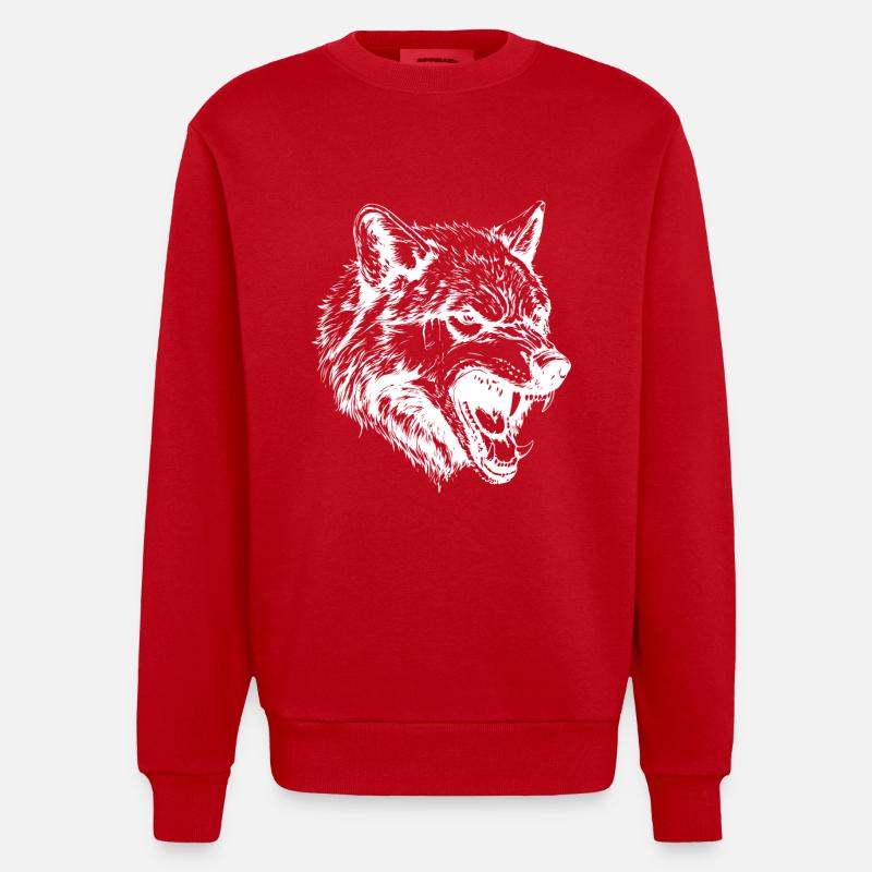Portrait d’animal loup - Sweat bio épais oversize fabriqué en UE - rouge