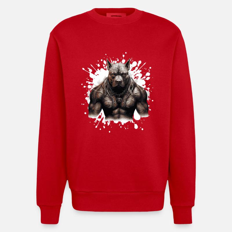 Chien Pit Muscles Musculation Bête - Sweat bio épais oversize fabriqué en UE - rouge
