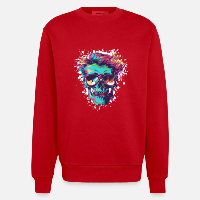 Punk Skeleton Party - Heavyweight Oversized Organic Crew Neck Made in EU - red