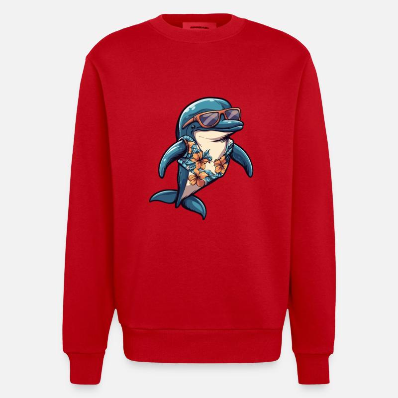 Dauphin Funny Summer - Sweat bio épais oversize fabriqué en UE - rouge