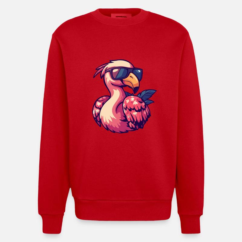 Flamingo Bande dessinée Drôle d’été - Sweat bio épais oversize fabriqué en UE - rouge