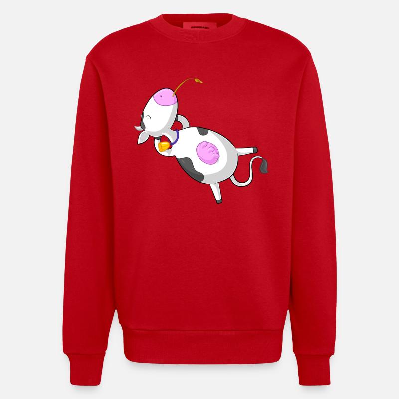 Entspannte Comic Kuh - Heavyweight Oversized Organic Crew Neck Made in EU - Rot