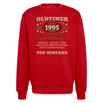 Oldtimer Juni 1995 Jahrgang 1995 29. Geburtstag 95 - Heavyweight Oversized Organic Crew Neck Made in EU - Rot - Vorne - AI Model Female 172 light (172cm) & AI Model Male 178 light (178cm)