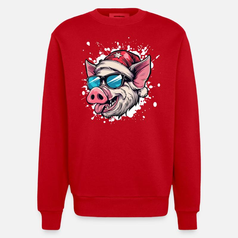 Cochon Noël Drôle - Sweat bio épais oversize fabriqué en UE - rouge