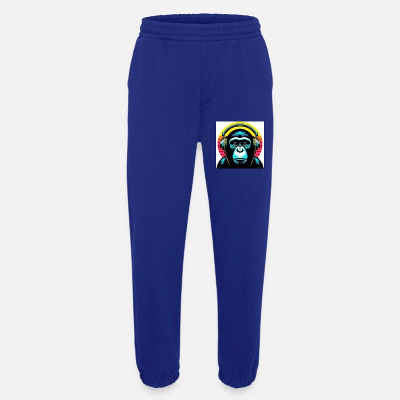 Schimpansenaffe hört Musik mit Kopfhörern - Heavyweight Jogginghose - made by SPREAD  - Iconic Blue
