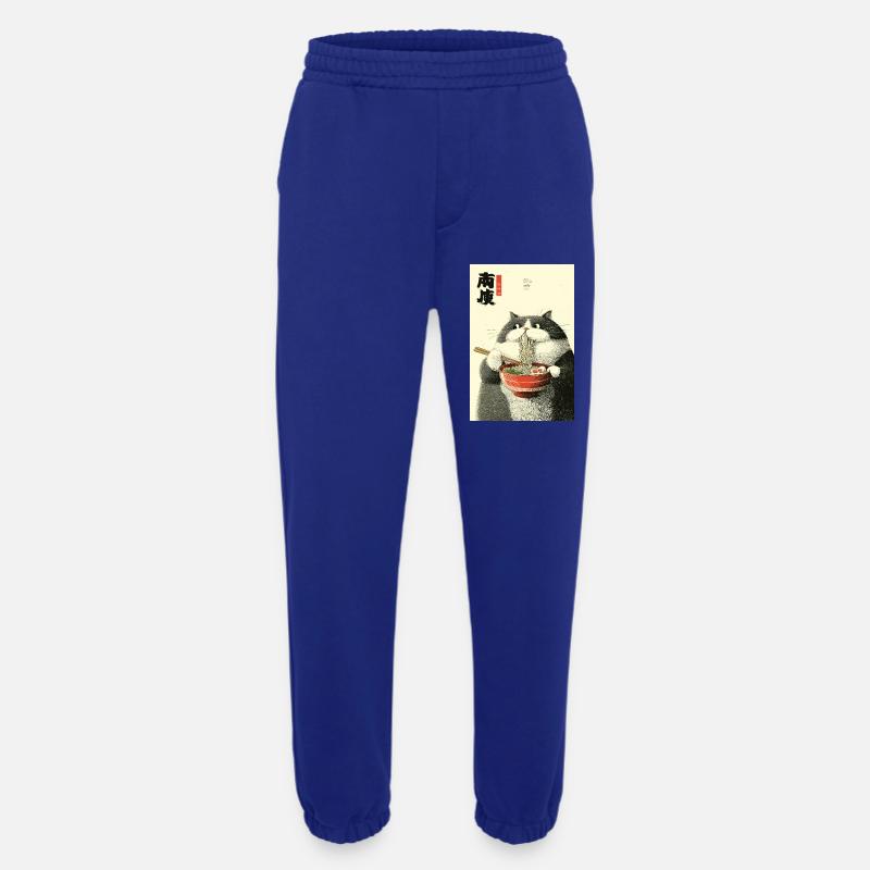 Ramen Cat Ukiyo-e Charm - Heavyweight Jogging Pants - made by SPREAD  - Iconic Blue