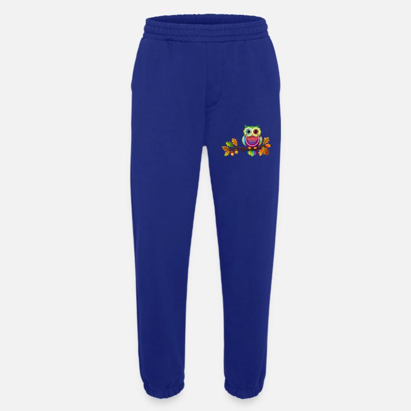 Bunte Eule auf Ast mit Herbstblättern - Heavyweight Jogginghose - made by SPREAD  - Iconic Blue