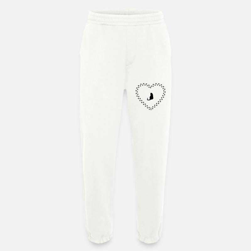 Chat avec coeur de pattes - Pantalon de jogging bio épais fabriqué en UE - OFF WHITE
