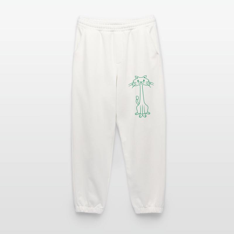 Drôle de chat à long cou regardant joyeux souriant Pantalon de jogging bio épais fabriqué en UE