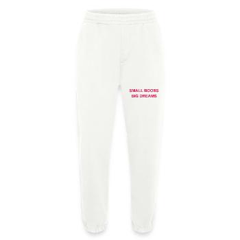 Small Boobs Big Dreams drôle citation t shirts - Pantalon de jogging bio épais fabriqué en UE - OFF WHITE - Devant