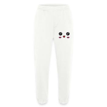 Visage kawaii avec un sourire ouvert - Pantalon de jogging bio épais fabriqué en UE - OFF WHITE - Devant