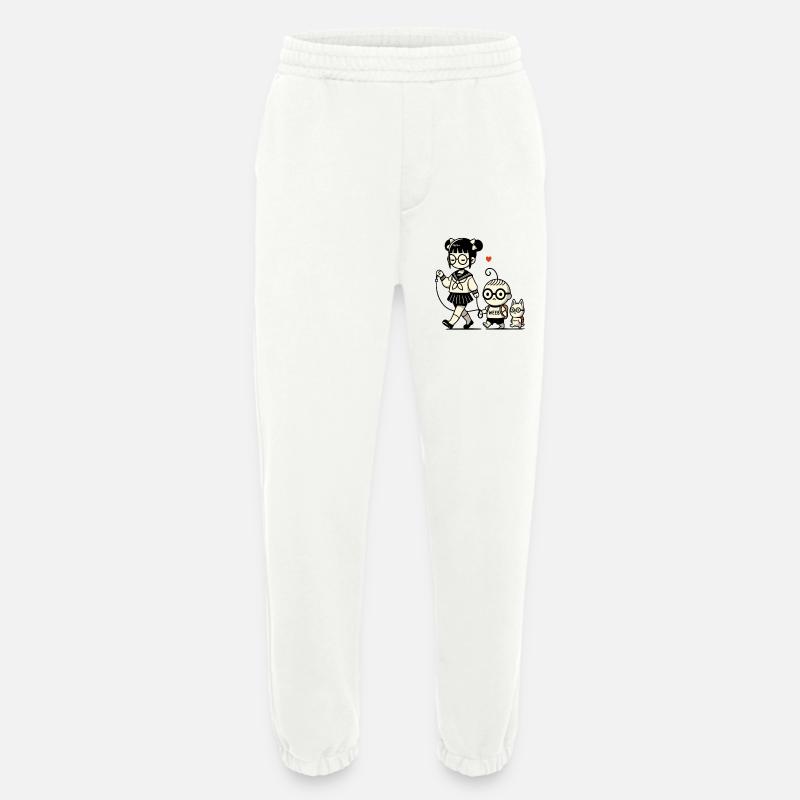 japanisches Schulmädchen, kleiner Brudermit Hund - Heavyweight Jogginghose - made by SPREAD  - OFF WHITE