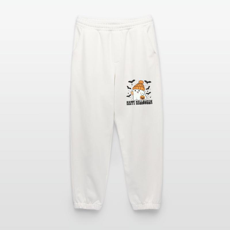 Halloween Ghost with Bubble Tea Jack-o-lantern Hat Heavyweight Jogging Pants - made by SPREAD 