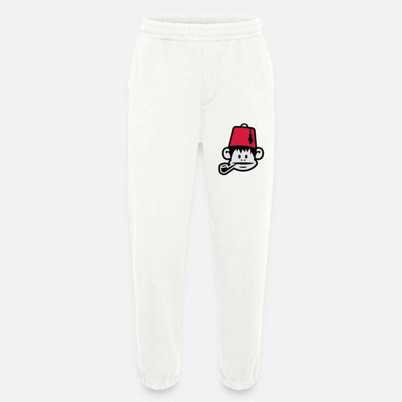 monkey fez ape primat affe pipe smoker - Heavyweight Jogging Pants - made by SPREAD  - OFF WHITE