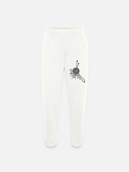 Knitting needles with wool and flowers. - Heavyweight Jogging Pants - made by SPREAD  - OFF WHITE