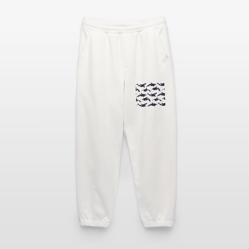 Black and white orca pattern pattern Heavyweight Jogging Pants - made by SPREAD 