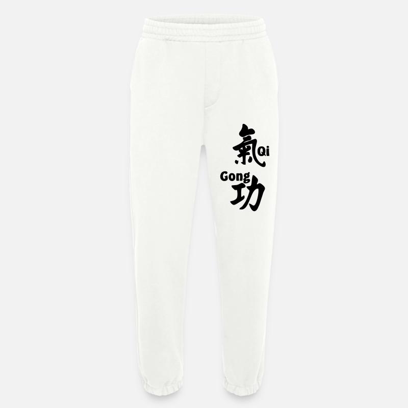 QI gong script with text vertical - Heavyweight Jogging Pants - made by SPREAD  - OFF WHITE