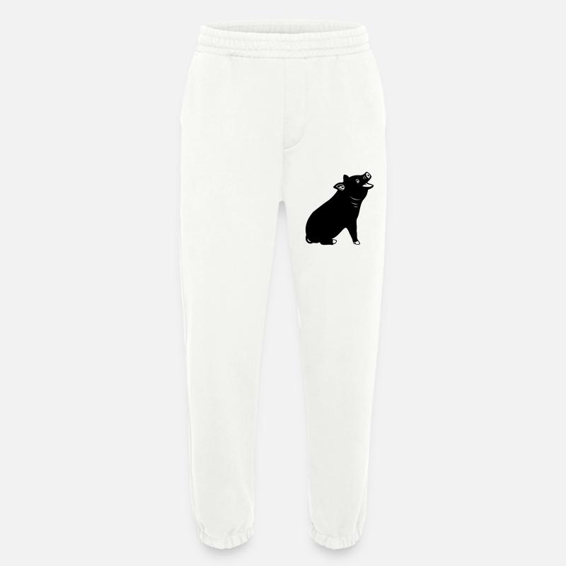 Logo de cochon joyeux Image d’ombre - Pantalon de jogging bio épais fabriqué en UE - OFF WHITE