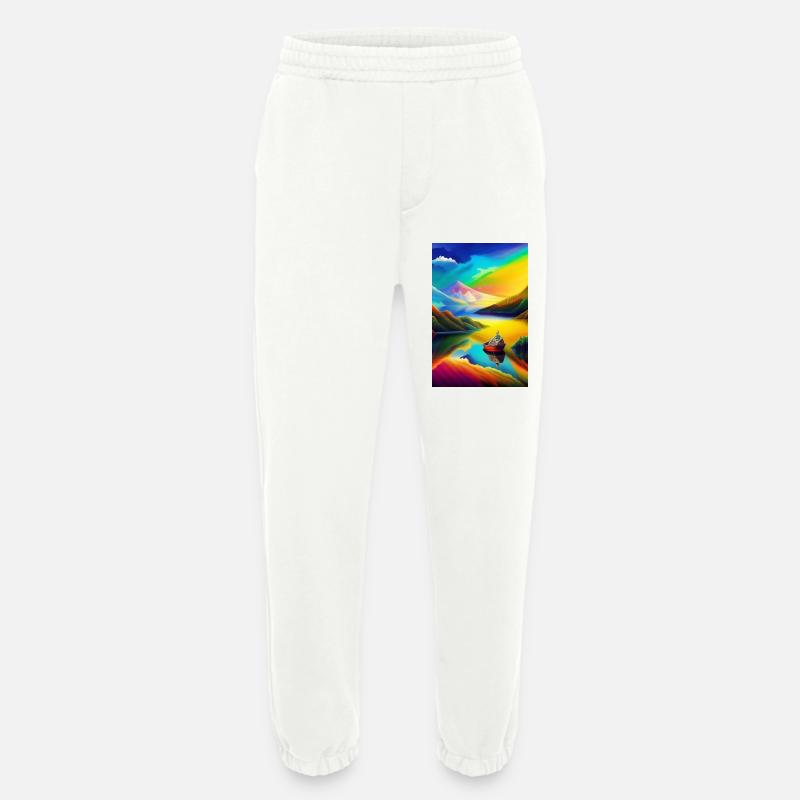 Landschaft mit See, Boot und Berge - Heavyweight Jogginghose - made by SPREAD  - OFF WHITE