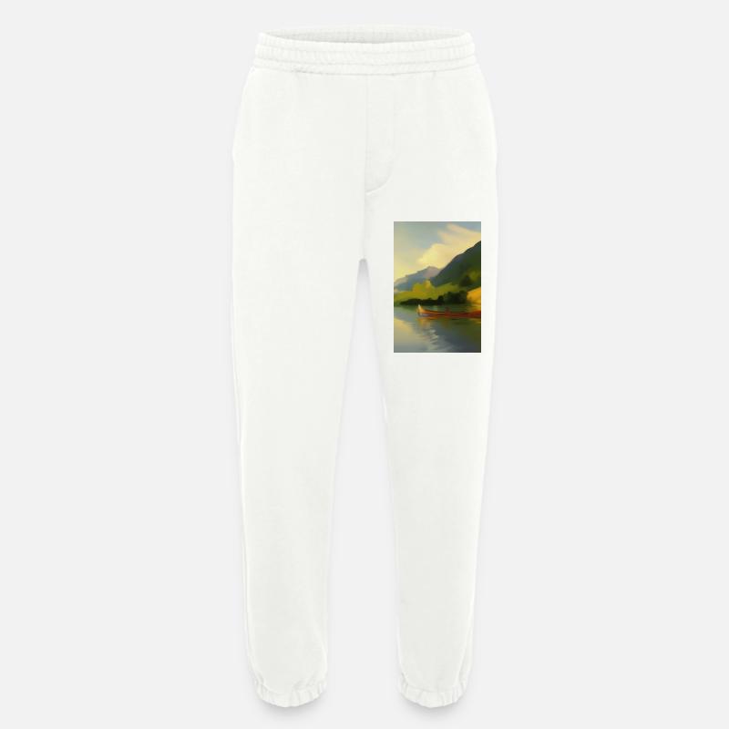 Landschaft mit See, Boot und Berge - Heavyweight Jogginghose - made by SPREAD  - OFF WHITE
