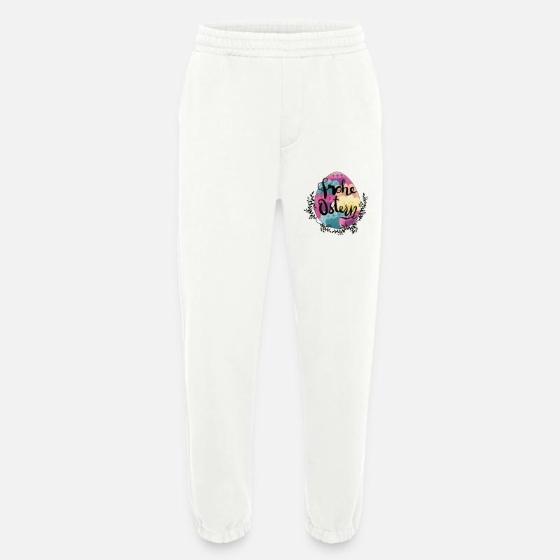 Fleurs d’oeufs de Pâques Joyeuses Pâques - Pantalon de jogging bio épais fabriqué en UE - OFF WHITE