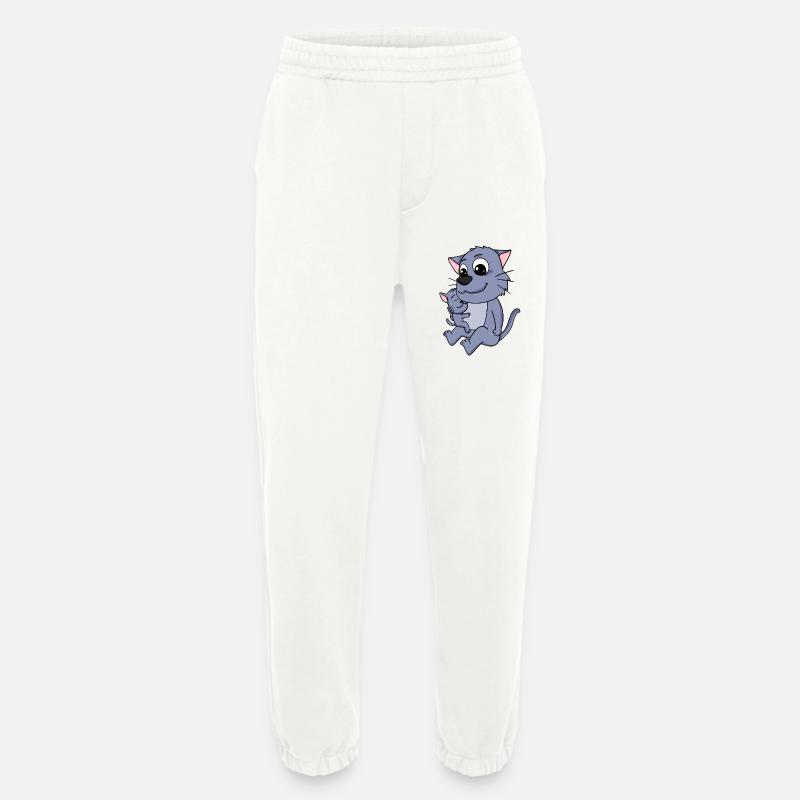 Famille de chats - Chat avec bébé - Pantalon de jogging bio épais fabriqué en UE - OFF WHITE