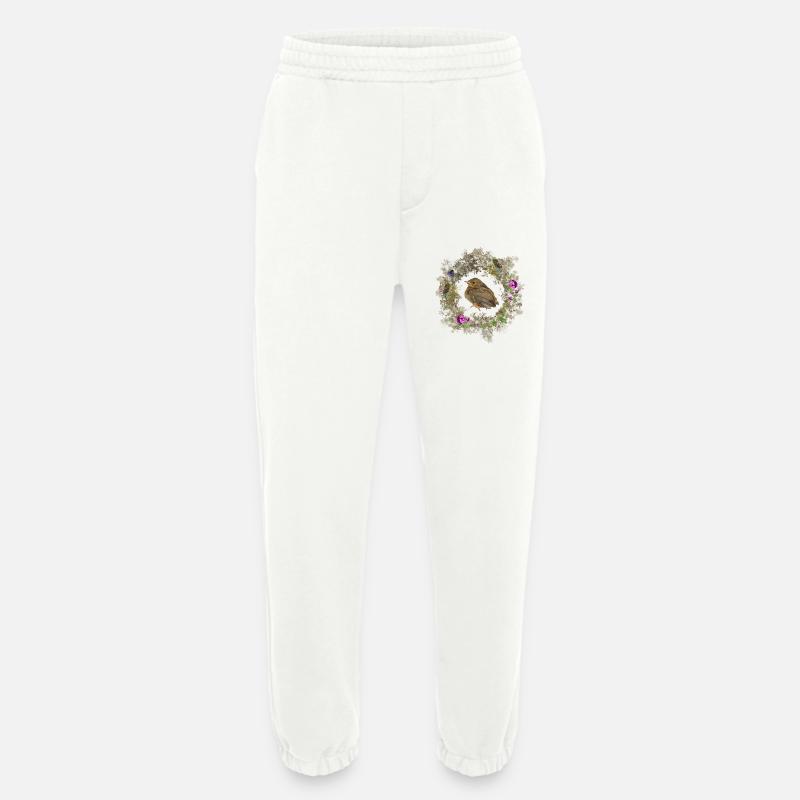 Rotkehlchen mit zarten Blüten und Bläulingen - Heavyweight Jogginghose - made by SPREAD  - OFF WHITE