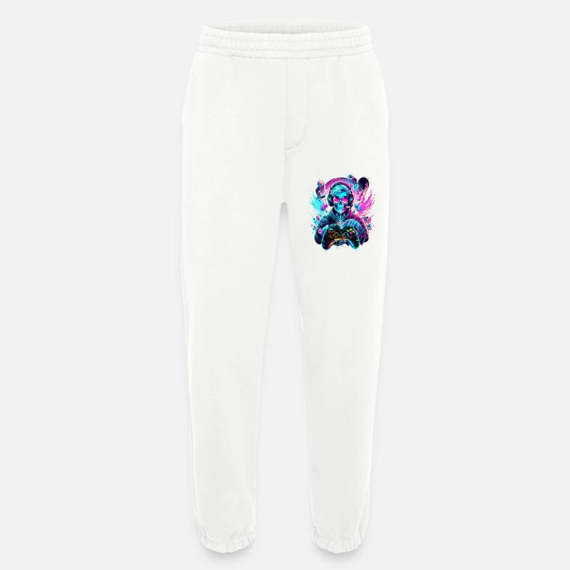 Synthwave Skull Gaming Controller Art - Heavyweight Jogging Pants - made by SPREAD  - OFF WHITE