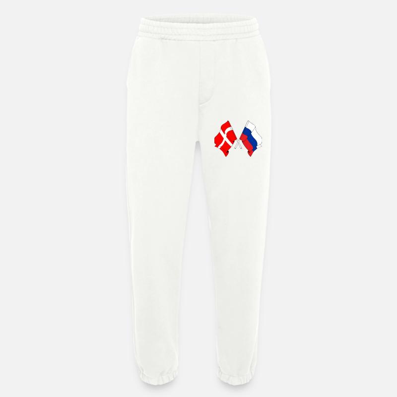 Drapeau Danemark, drapeau Russie - Pantalon de jogging bio épais fabriqué en UE - OFF WHITE